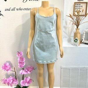EUC Vintage Lone Star Light Wash Denim Mini Dress Size L Sleeveless Back Zip
